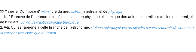 Définition astrophysique ACAD 1986