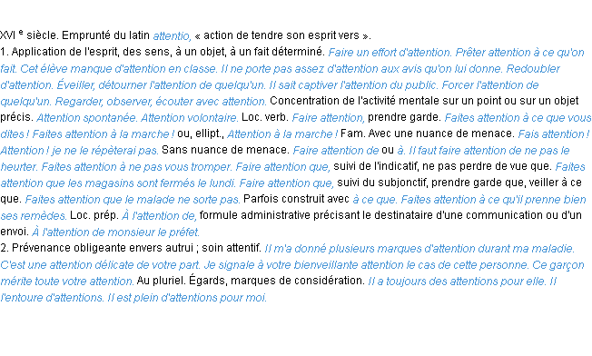 Définition attention ACAD 1986