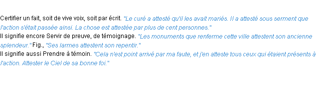 Définition attester ACAD 1932