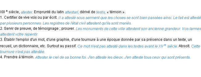 Définition attester ACAD 1986