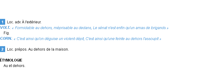 Définition au dehors Emile Littré