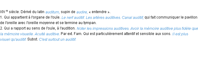 Définition auditif ACAD 1986