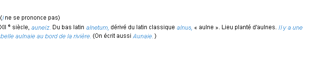 Définition aulnaie ACAD 1986