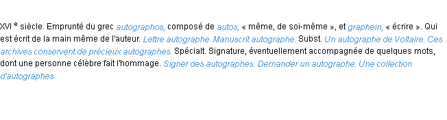 Définition autographe ACAD 1986