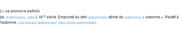 Définition automnal ACAD 1986