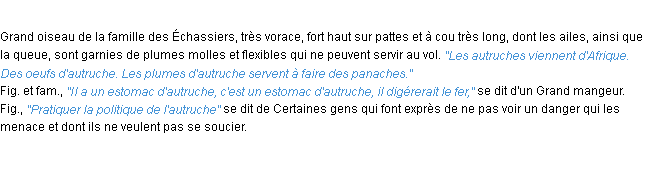 Définition autruche ACAD 1932