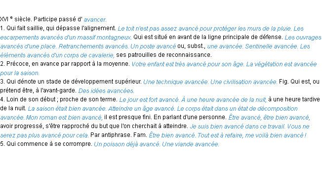 Définition avance ACAD 1986