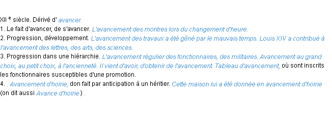 Définition avancement ACAD 1986