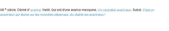 Définition avaricieux ACAD 1986