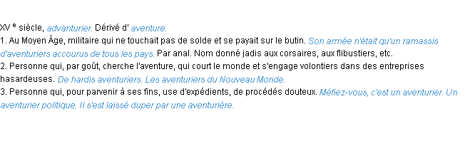 Définition aventurier ACAD 1986