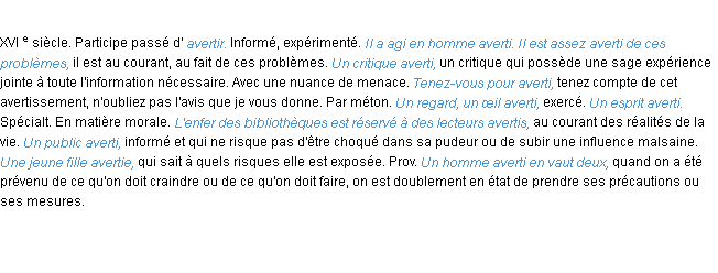 Définition averti ACAD 1986