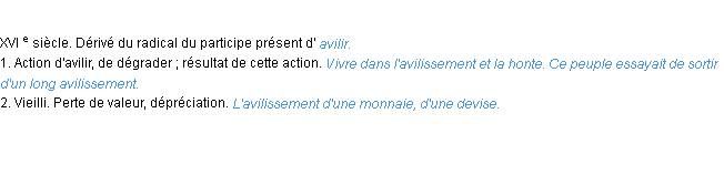 Définition avilissement ACAD 1986