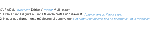 Définition avocasser ACAD 1986