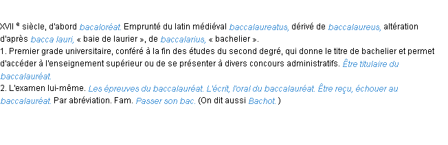 Définition baccalauréat ACAD 1986