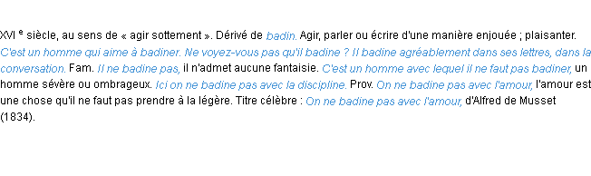 Définition badiner ACAD 1986