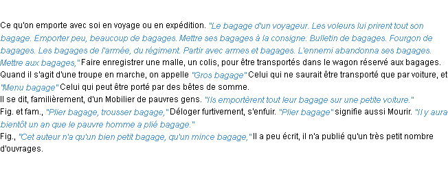 Définition bagage ACAD 1932