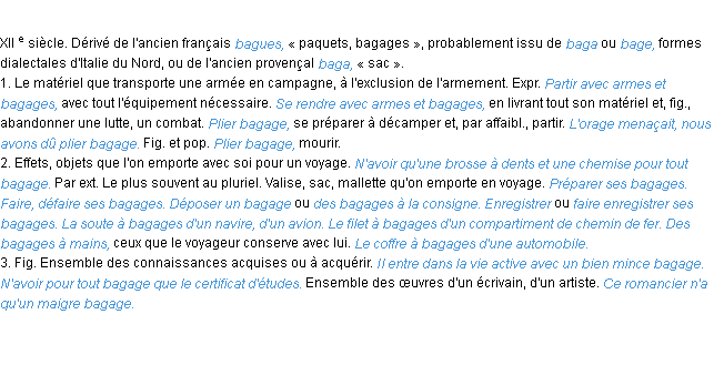 Définition bagage ACAD 1986