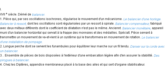 Définition balancier ACAD 1986