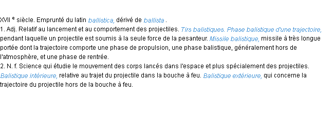 Définition balistique ACAD 1986