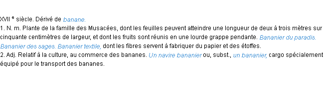 Définition bananier ACAD 1986