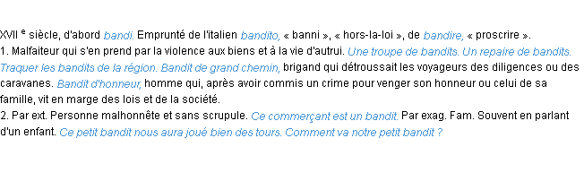 Définition bandit ACAD 1986