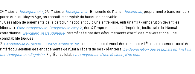 Définition banqueroute ACAD 1986