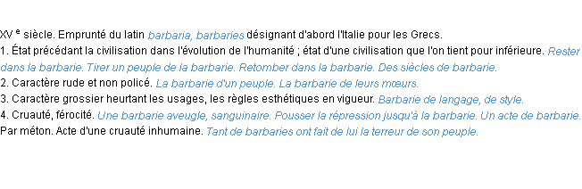 Définition barbarie ACAD 1986