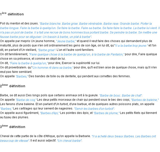 Définition barbe ACAD 1798