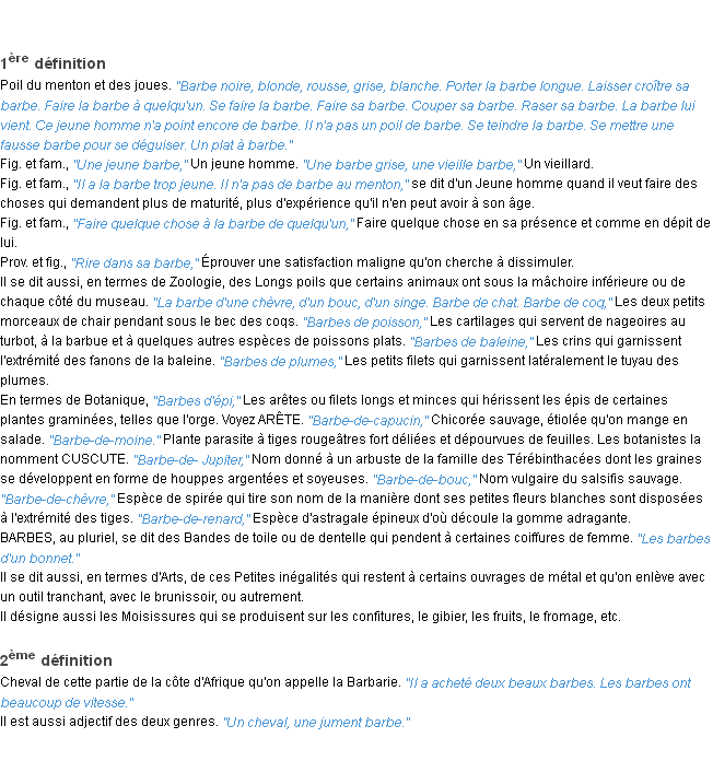 Définition barbe ACAD 1932