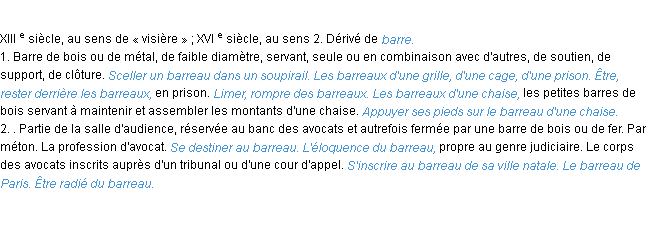 Définition barreau ACAD 1986