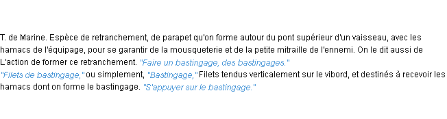 Définition bastingage ACAD 1835