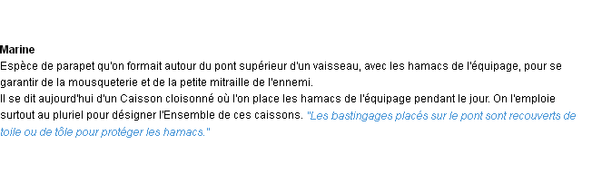 Définition bastingage ACAD 1932