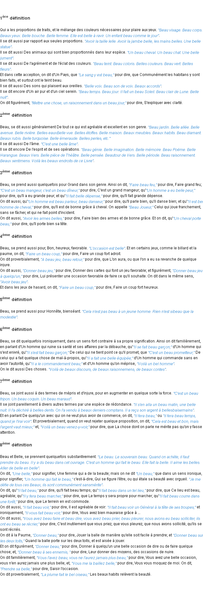 Définition beau ACAD 1798