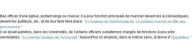 Définition bedeau ACAD 1835