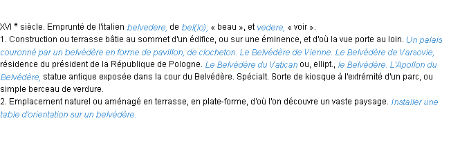 Définition belvédère ACAD 1986