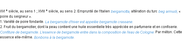 Définition bergamote ACAD 1986