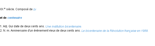 Définition bicentenaire ACAD 1986