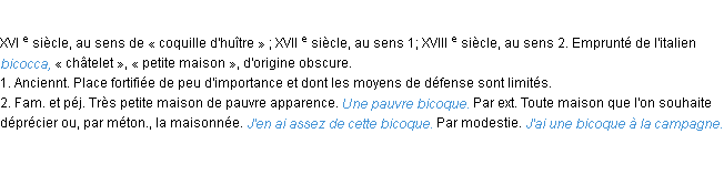 Définition bicoque ACAD 1986