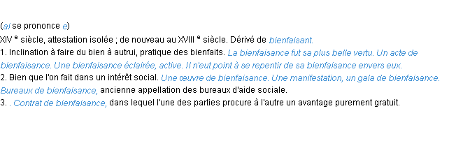 Définition bienfaisance ACAD 1986