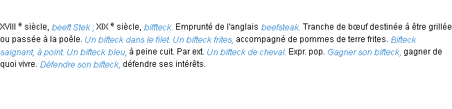Définition bifteck ACAD 1986