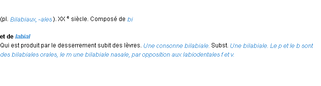Définition bilabial ACAD 1986