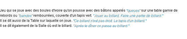 Définition billard ACAD 1932