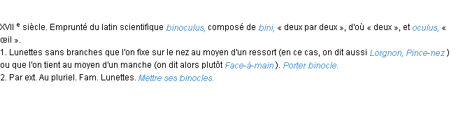 Définition binocle ACAD 1986