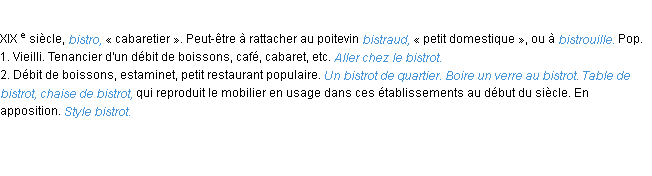 Définition bistro ACAD 1986