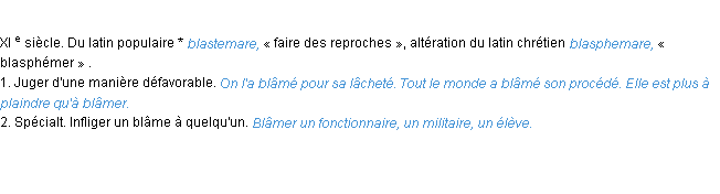 Définition blâmer ACAD 1986