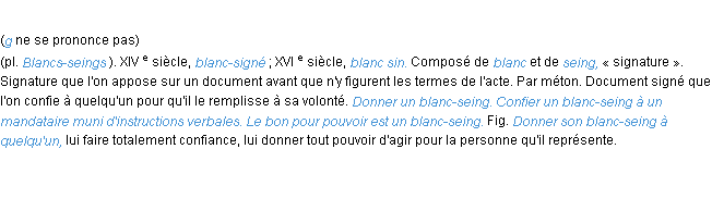 Définition blanc-seing ACAD 1986