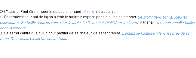 Définition blottir (se) ACAD 1986