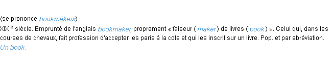 Définition bookmaker ACAD 1986