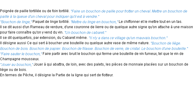 Définition bouchon ACAD 1932