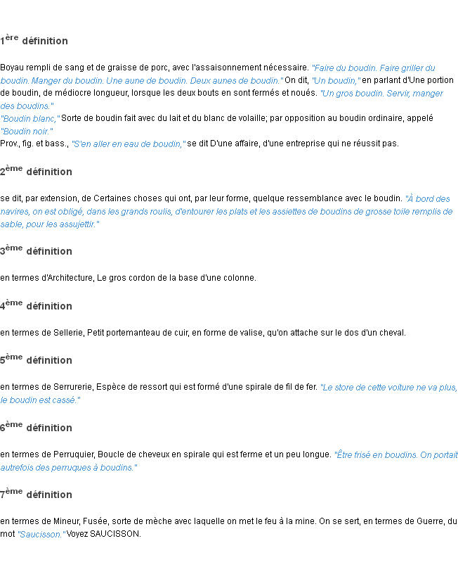 Définition boudin ACAD 1835